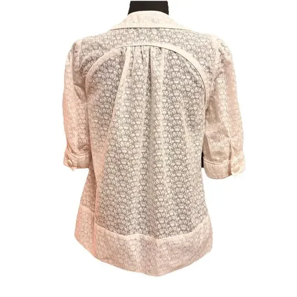 French Connection Blouse 4 Womens Semi Sheer Burnout Cottagecore Top Twee - Picture 4 of 9